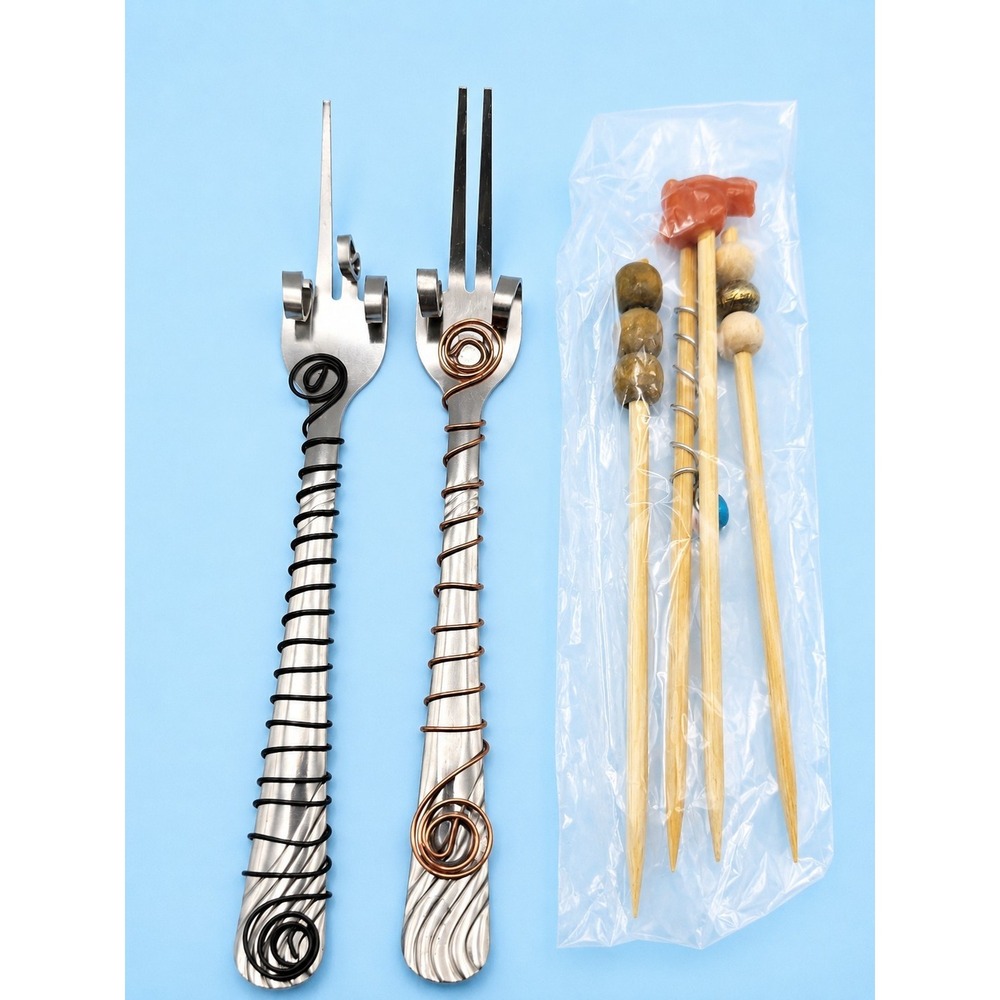 Charcuterie Cocktail Fork Set Metal Appetizer Picks Barware Serving NIB -2995/A1